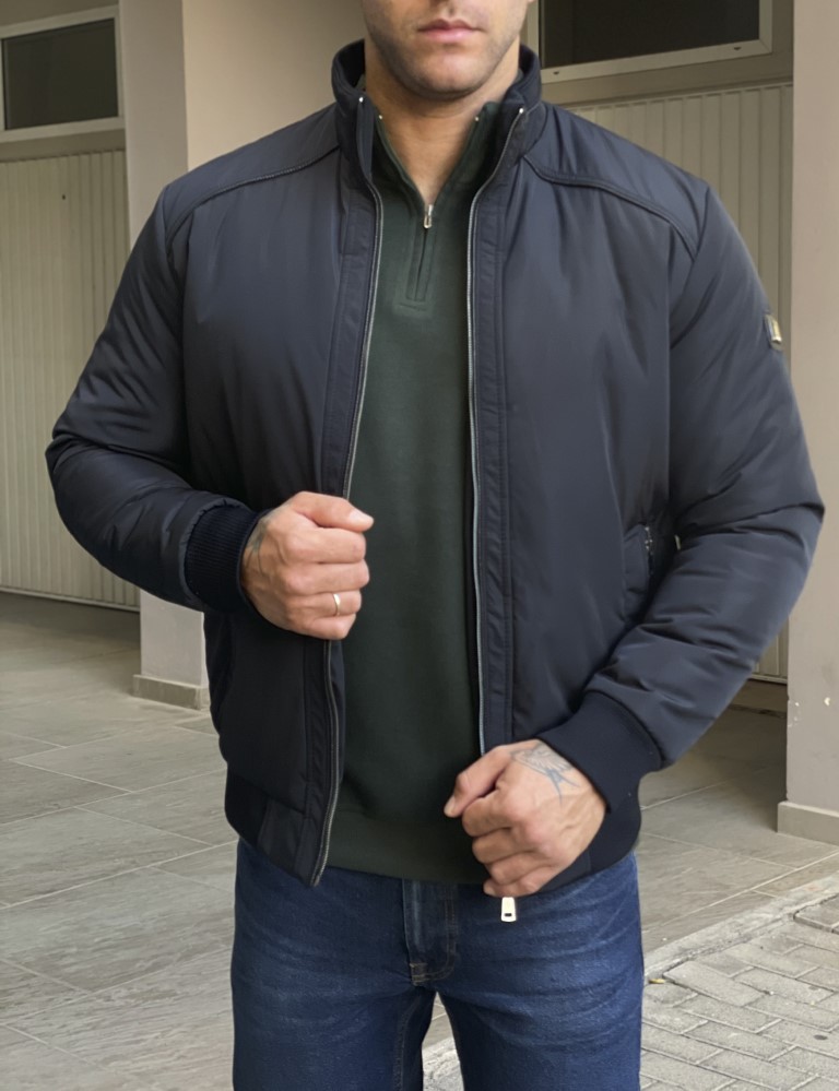 Hi Men Ανδρικό μπλε μπουφάν με γιακά και λάστιχο HM480930Β
